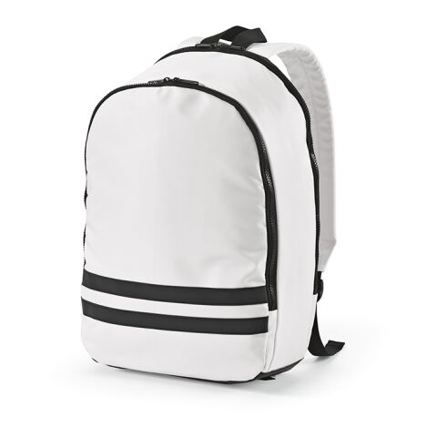 Werbeartikel Sydney 18L Rucksack aus rPET. Reflektierende Streifen. Laptops bis 17" – weiß – mit Logo bedruckt
