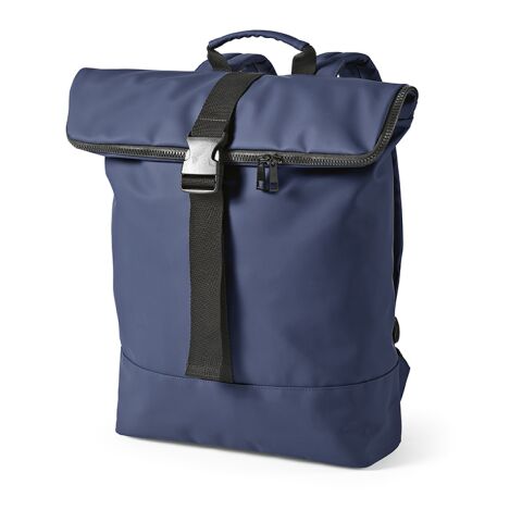 Werbeartikel Milan 24L Rucksack aus rPU und rPET. Laptops bis 17" – Blau – mit Logo bedruckt
