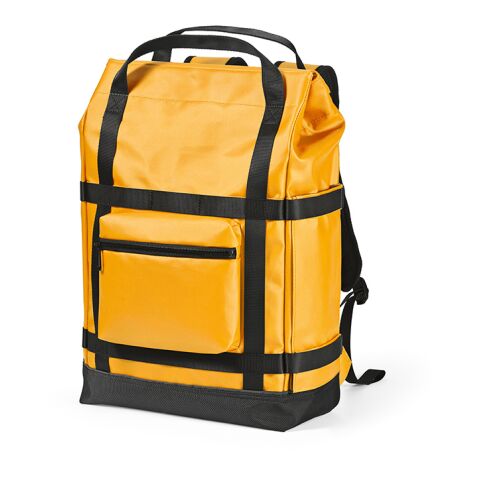 Werbeartikel Wellington 21 L Rucksack rPET. Magnetverschluss. Laptops bis 17" – Dunkelgelb – mit Logo bedruckt