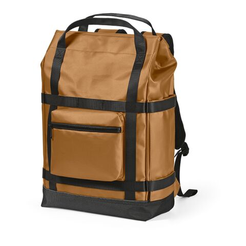Werbeartikel Wellington 21 L Rucksack rPET. Magnetverschluss. Laptops bis 17" – Kamel – mit Logo bedruckt