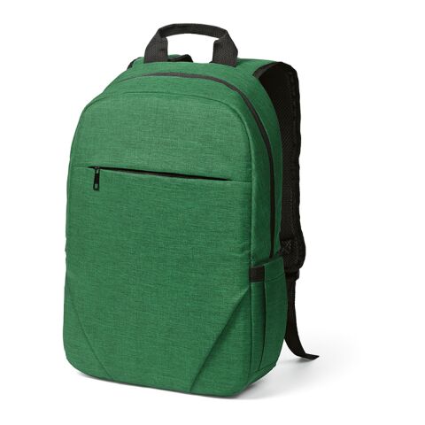 Werbeartikel Vilnius 18L Rucksack aus rPET. Fronttasche. Laptops bis 17" – grün – mit Logo bedruckt