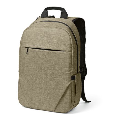 Werbeartikel Vilnius 18L Rucksack aus rPET. Fronttasche. Laptops bis 17" – Kamel – mit Logo bedruckt