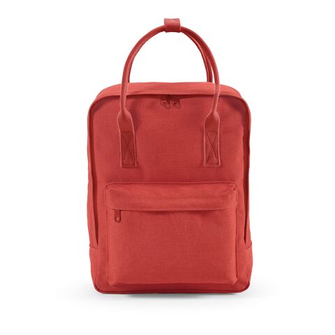 Werbeartikel Stockholm 18L Rucksack aus recy.Baumwolle 450gsm. rPET-Tragegriffe – rot – mit Logo bedruckt