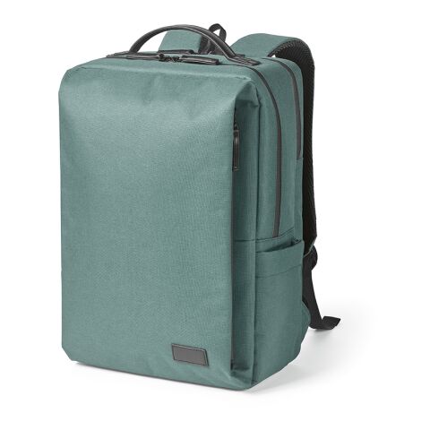 Werbeartikel Oslo 20 L Rucksack aus rPET. Wasserdichte Zippers.Laptops bis 17" – grün – mit Logo bedruckt
