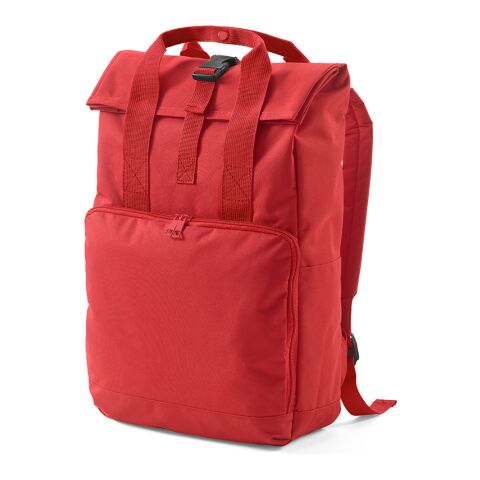 Werbeartikel Warsaw 20 L Rucksack aus rPET.Roll-Top- und Schnallenverschluss – rot – mit Logo bedruckt