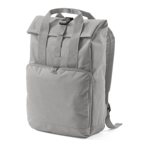 Werbeartikel Warsaw 20 L Rucksack aus rPET.Roll-Top- und Schnallenverschluss – Hellgrau – mit Logo bedruckt