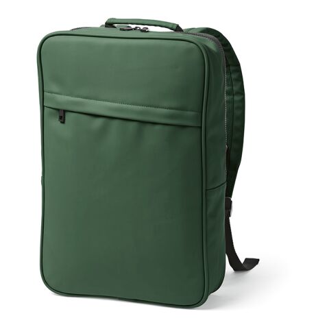 Werbeartikel Amsterdam 16 L Rucksack aus rPU uns rPET. Laptops bis 17" – Grün – mit Logo bedruckt