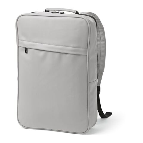 Werbeartikel Amsterdam 16 L Rucksack aus rPU uns rPET. Laptops bis 17" – hellgrau – mit Logo bedruckt