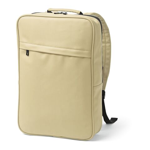 Werbeartikel Amsterdam 16 L Rucksack aus rPU uns rPET. Laptops bis 17" – Natur – mit Logo bedruckt