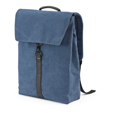 Werbeartikel Prague 25 L Rucksack, recy.Baumwolle. Hakenverschluss. Laptops bis 17" – Blau – mit Logo bedruckt