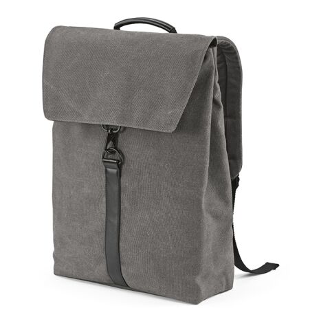 Werbeartikel Prague 25 L Rucksack, recy.Baumwolle. Hakenverschluss. Laptops bis 17" – dunkelgrau – mit Logo bedruckt
