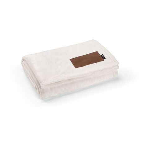 Werbeartikel Van-Eyck Decke aus rPET (240 g/m²). Mit personalisierbarem Aufnäher – weiß – mit Logo bedruckt