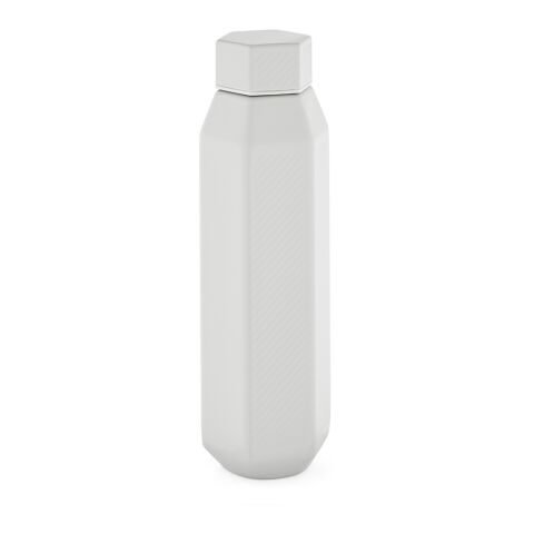 Werbeartikel Hexagul Trinkflasche aus recy.Edelstahl, 530 ml. Doppelwandig – weiß – mit Logo bedruckt