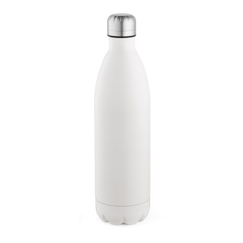 Werbeartikel Mississippi 1100 Trinkflasche recy.Edelstahl, 1100 ml. Doppelwandig – weiß – mit Logo bedruckt