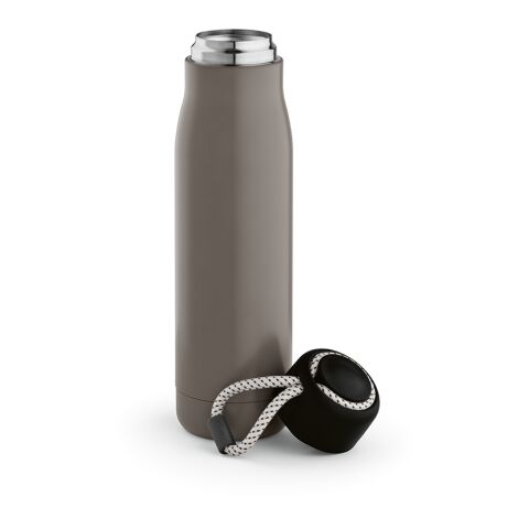 Werbeartikel Lena Trinkflasche recy.Edelstahl, 570 ml. Mit Tragegriff aus rPET – marl grey – mit Logo bedruckt