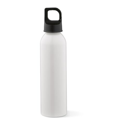 Werbeartikel Mackenzie Trinkflasche rAluminium, 690 ml. Auslaufsicher. Mit Karabinerdeckel – weiß – mit Logo bedruckt