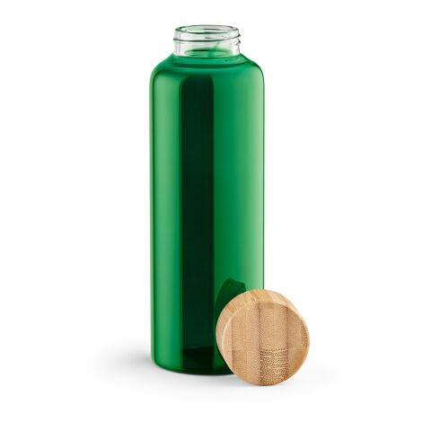 Werbeartikel Indus Trinkflasche aus Borosilikatglas mit Bambusdeckel, 510 ml – Grün – mit Logo bedruckt