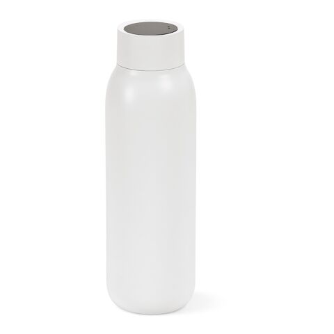 Werbeartikel La Plata Trinkflasche recy.Edelstahl (rSS), 650 ml. Mit LED-Anzeige – weiß – mit Logo bedruckt