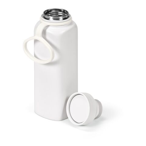 Werbeartikel Ural Trinkflasche recy.Edelstahl, 820 ml. 360° Push-Verschluss – weiß – mit Logo bedruckt