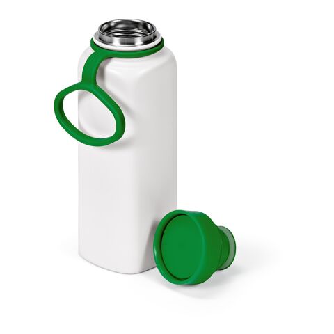 Werbeartikel Ural Trinkflasche recy.Edelstahl, 820 ml. 360° Push-Verschluss – grün – mit Logo bedruckt