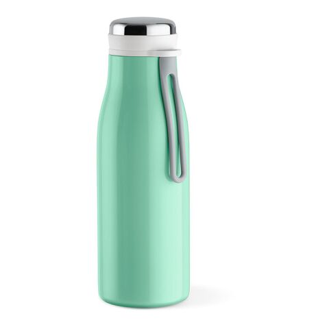 Werbeartikel Arkansas 350 Trinkflasche recy.Edelstahl, 400 ml. Doppelwandig, Auslaufsicher – pastelgrün – mit Logo bedruckt