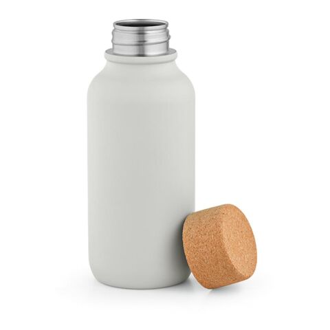 Werbeartikel Volga Trinkflasche recy.Edelstahl.Korkdeckel, 530 ml. Auslaufsicher – hellgrau – mit Logo bedruckt