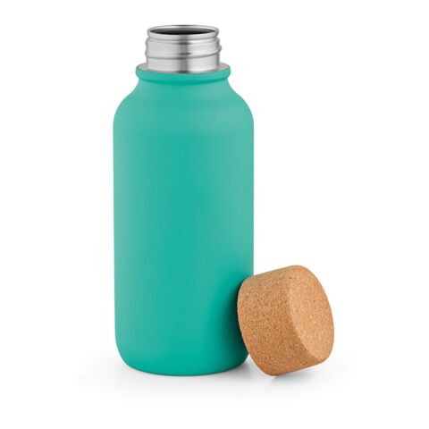 Werbeartikel Volga Trinkflasche recy.Edelstahl.Korkdeckel, 530 ml. Auslaufsicher – Türkisblau – mit Logo bedruckt