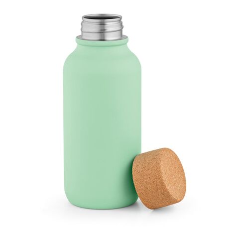 Werbeartikel Volga Trinkflasche recy.Edelstahl.Korkdeckel, 530 ml. Auslaufsicher – pastelgrün – mit Logo bedruckt