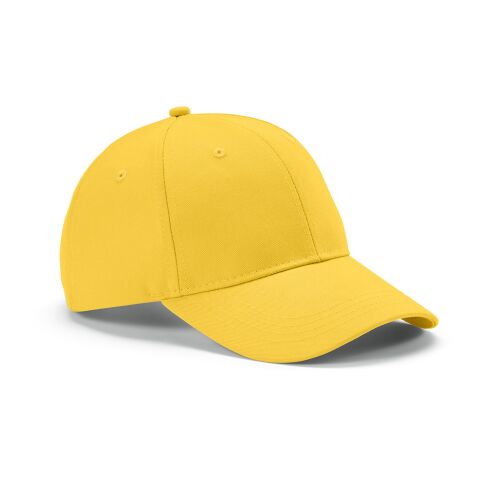 Werbeartikel Darrell Kappe recy.Baumwolle 280 g/m². Metall-Schnallenverschluss – Gelb – mit Logo bedruckt
