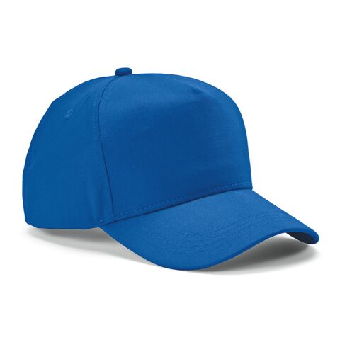 Werbeartikel Hendrix Kappe recy.Baumwolle 280 g/m². Metall-Schnallenverschluss – Blau – mit Logo bedruckt