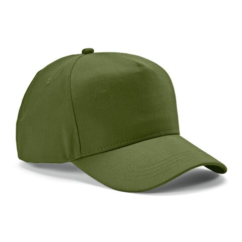Mitarbeitergeschenk Cap Hendrix recycelte Baumwolle – armeegrün – mit Logo bestickt 280 g/m² 5-Panel Metallverschluss klassisches Baseball Cap
