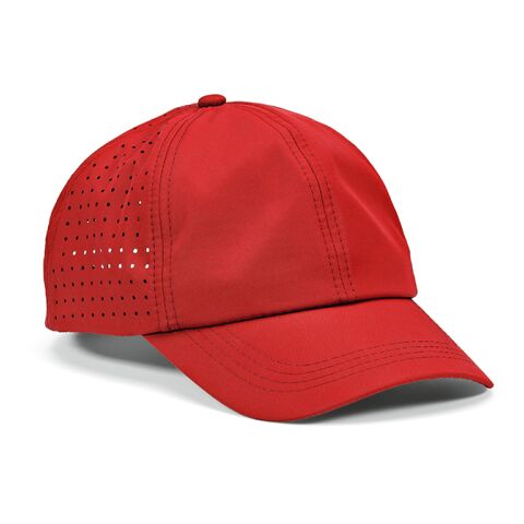 Werbeartikel Armstrong Kappe aus rPET. 6-Panel und Klettverschluss – Rot – Cap / Kappe mit Logo bedruckt