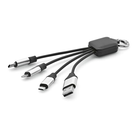 Sagan 4-in-1 Kabel aus rTPR. Mit hinterleuchtetem Logo und Aufhängeöse Schwarz | ohne Werbeanbringung | Nicht verfügbar | Nicht verfügbar | Nicht verfügbar