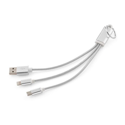 Lavoisier 3-in-1 Ladekabel aus recy. PVC, 10 W, mit Schlüsselring Weiß