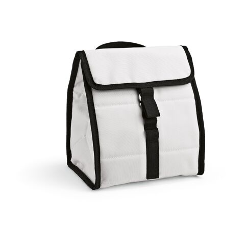 Werbeartikel Reykjavik 9L Kühltasche, rPET mit Rollverschluss und Metall-G-Haken – weiß – mit Logo bedruckt