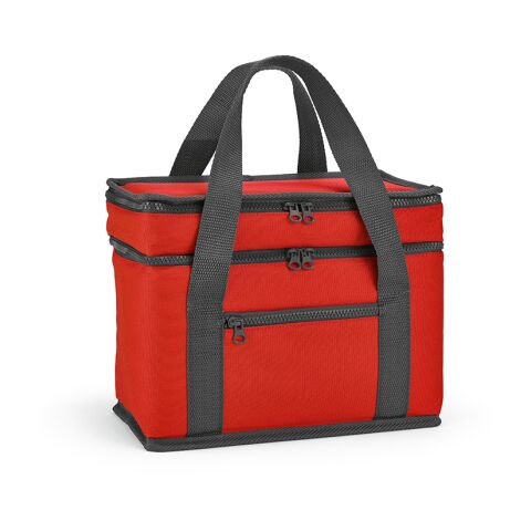 Werbeartikel Florence L 10 L Kühltasche aus rPET. Zwei Fächer und eine Fronttasche – Rot – mit Logo bedruckt