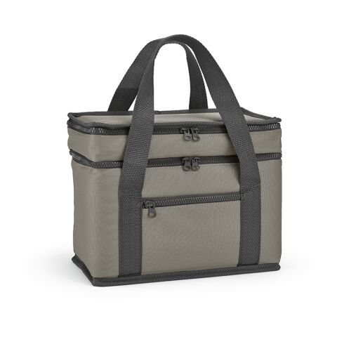 Werbeartikel Florence L 10 L Kühltasche aus rPET. Zwei Fächer und eine Fronttasche – Grau – mit Logo bedruckt