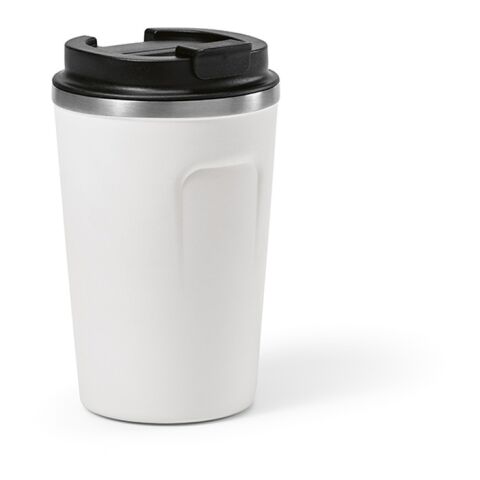 Werbeartikel Limpopo Reisebecher recy.Edelstahl, 490 ml. Doppelwandig und Auslaufsicher – weiß – mit Logo bedruckt