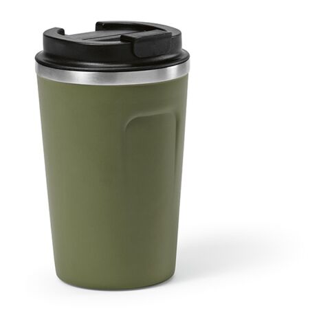 Werbeartikel Limpopo Reisebecher recy.Edelstahl, 490 ml. Doppelwandig und Auslaufsicher – armeegrün – mit Logo bedruckt