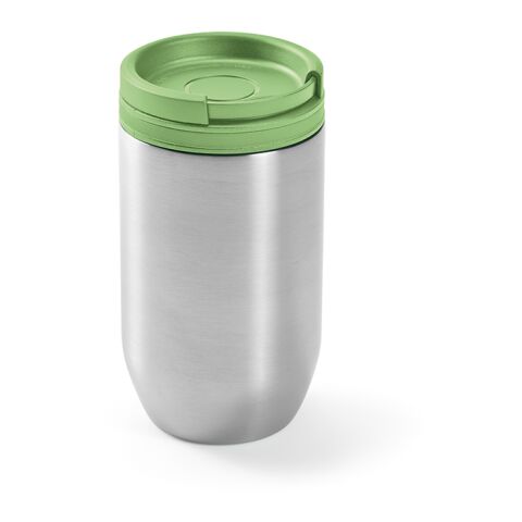 Werbeartikel Okavongo Reisbecher recy.Edelstahl, 430 ml. Dopplewandig und Auslaufsicher – mattgrün – mit Logo bedruckt