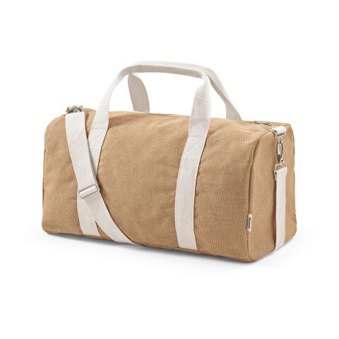 Werbeartikel Seoul 30 L Sporttasche aus recy.Baumwolle und rPET – champagne – mit Logo bedruckt