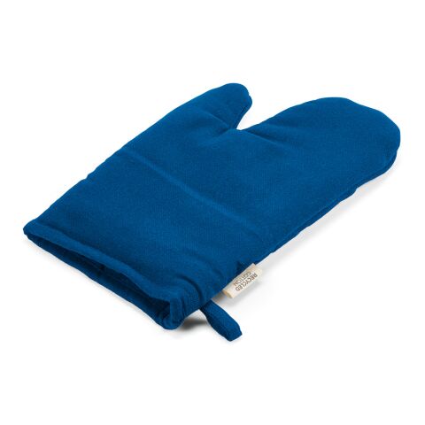 Firmengeschenk Küchenhandschuh Titian – blau – mit Logodruck 220g/m² recycelte Baumwolle nachhaltiger Topflappen für Gastronomie