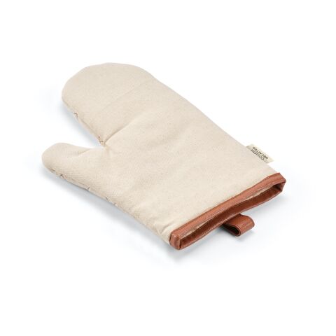 Werbeartikel Basquiat Küchenhandschuh aus recy.Baumwolle 280g/m² mit rPU-Details – Natur – mit Logo bedruckt