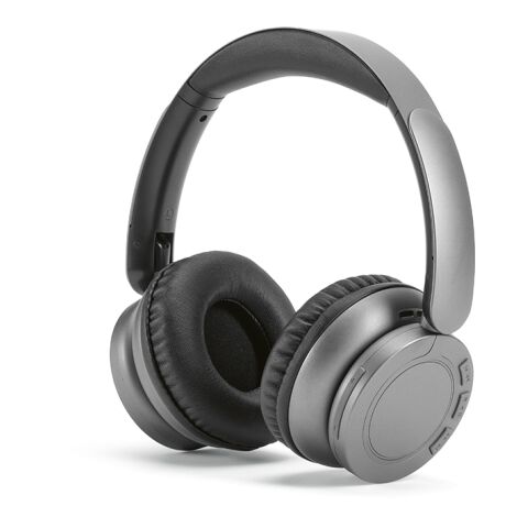 Werbeartikel Echodeep Kopfhörer aus rABS, 300 mAh. 30 Std Wiedergabezeit – silber – mit Logo bedruckt