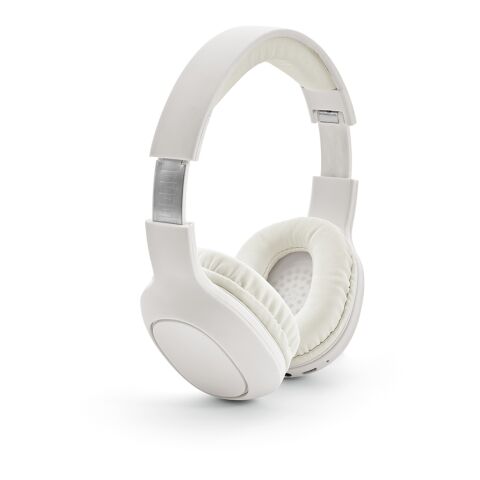 Werbeartikel Galileo Kopfhörer aus rABS, 200 mAh. 8 Stunden Wiedergabezeit – weiß – mit Logo bedruckt