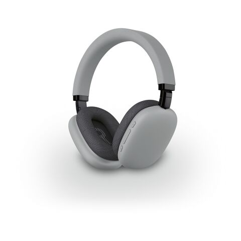 Werbeartikel Copernicus Kopfhörer aus rABS, 400 mAh. 16 Stunden Wiedergabezeit – hellgrau – mit Logo bedruckt