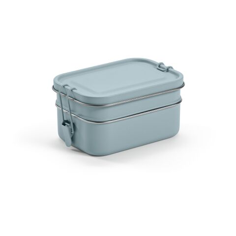 Werbeartikel Tintoretto Lunchbox recy.Edelstahl, 1240 ml. Mit seitliche Verschlussklammern – mattblau – mit Logo bedruckt
