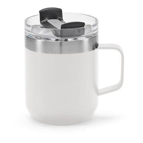 Werbeartikel Shinano Tasse recy.Edelstahl, 440 ml. Doppelwandig mit drehbarem Deckel – weiß – mit Logo bedruckt