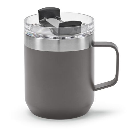 Werbeartikel Shinano Tasse recy.Edelstahl, 440 ml. Doppelwandig mit drehbarem Deckel – grau – mit Logo bedruckt