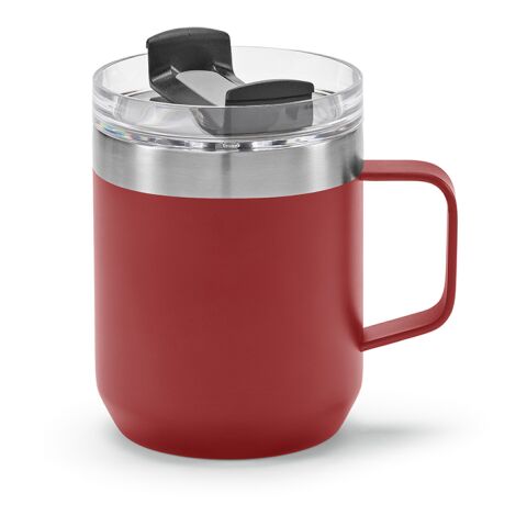 Werbeartikel Shinano Tasse recy.Edelstahl, 440 ml. Doppelwandig mit drehbarem Deckel – burgund – mit Logo bedruckt